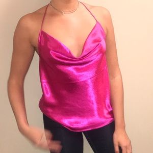 Express Hot Pink Satin Racerback Cowl Neck Cami